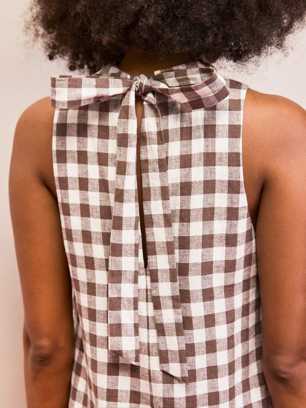 Brown Gingham Linen Blend Cowl Neck Dress Ro&Zo Brown Gingham Linen Blend Cowl Neck Dress Ro&Zo