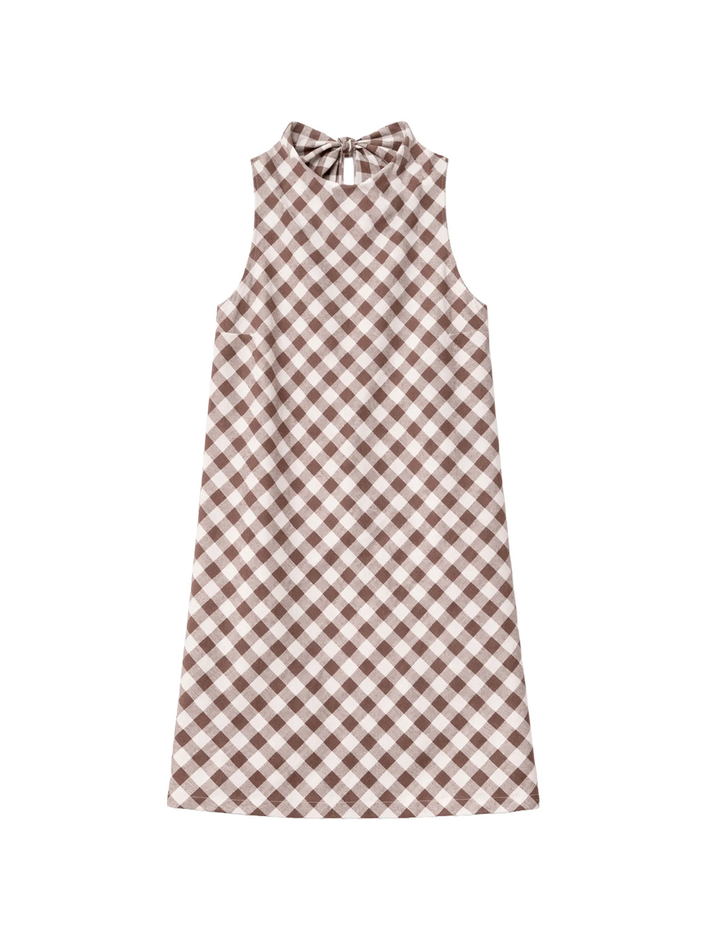 Brown Gingham Linen Blend Cowl Neck Dress Ro&Zo Brown Gingham Linen Blend Cowl Neck Dress Ro&Zo