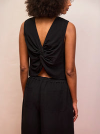 Black Twist Back Shell Top With Linen