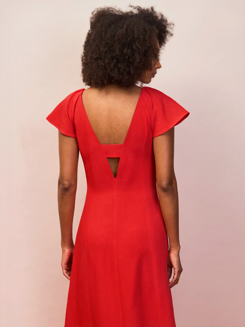 Red Flutter Sleeve Dress With Linen Ro&Zo Red Flutter Sleeve Dress With Linen Ro&Zo
