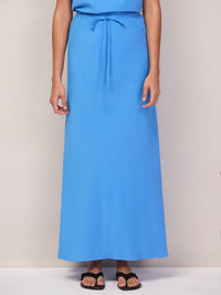 Blue Linen Blend Bias Skirt