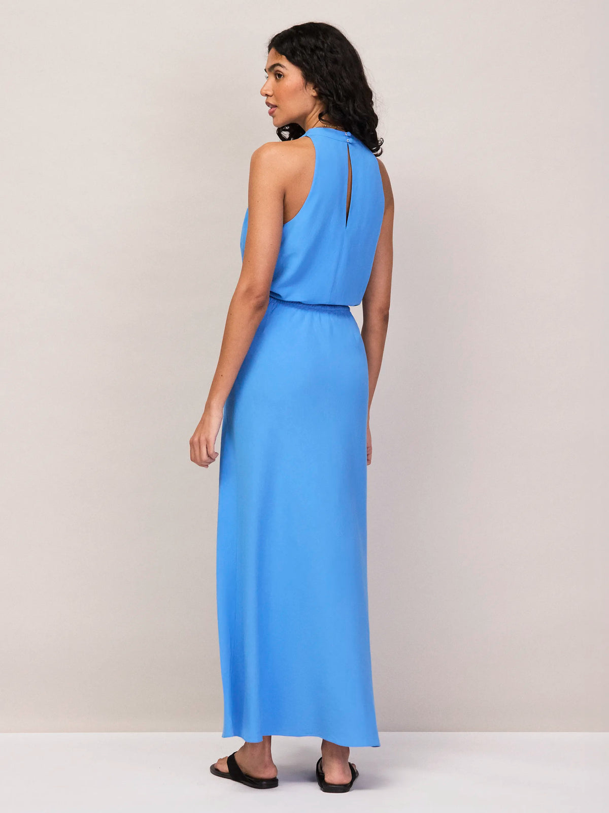 Blue Linen Blend Bias Skirt