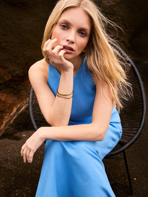 Blue Linen Blend Halter Top