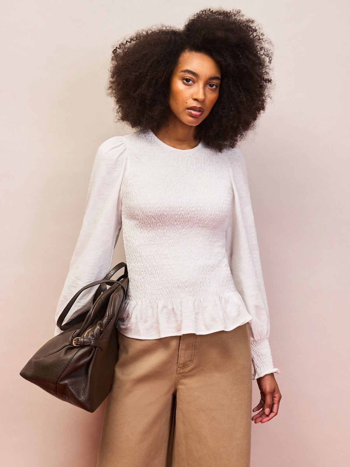 Ivory Slub Jersey Shirred Top