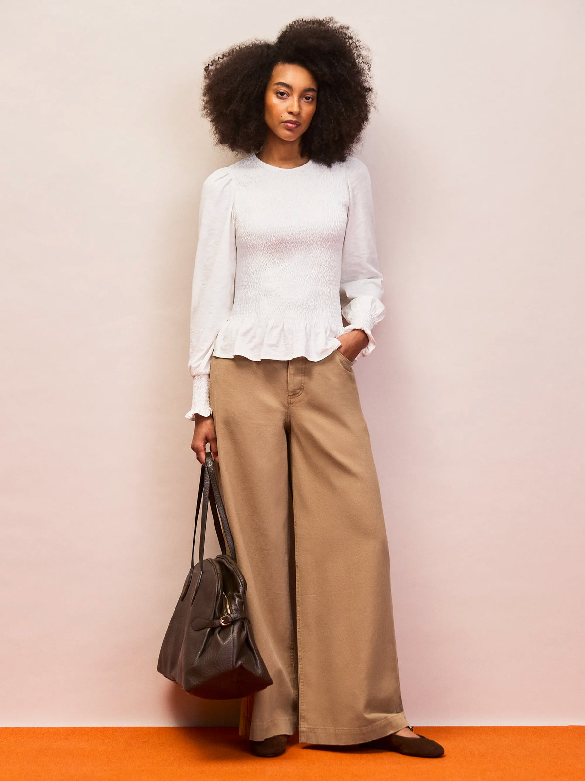 Ivory Slub Jersey Shirred Top