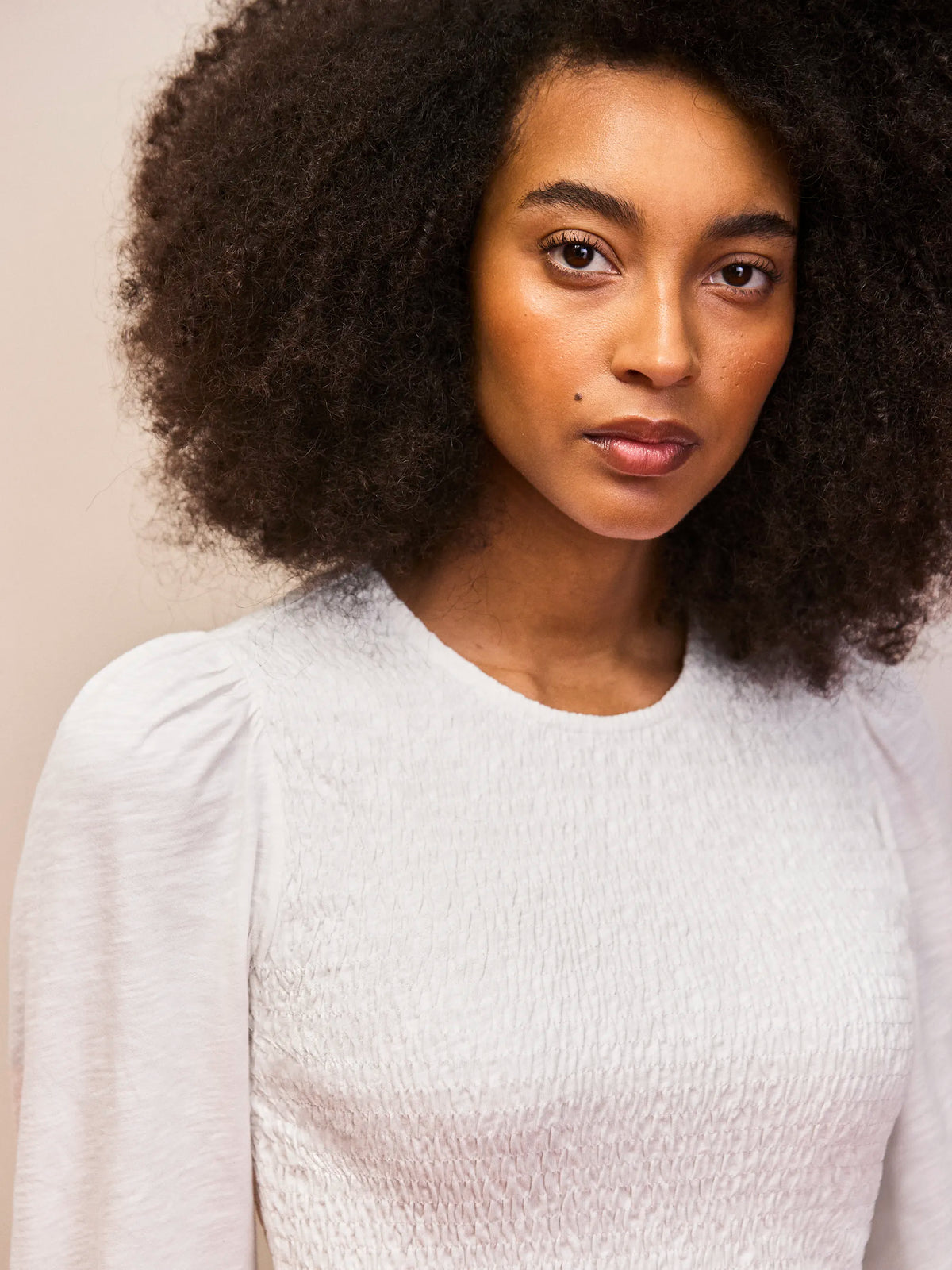 Ivory Slub Jersey Shirred Top