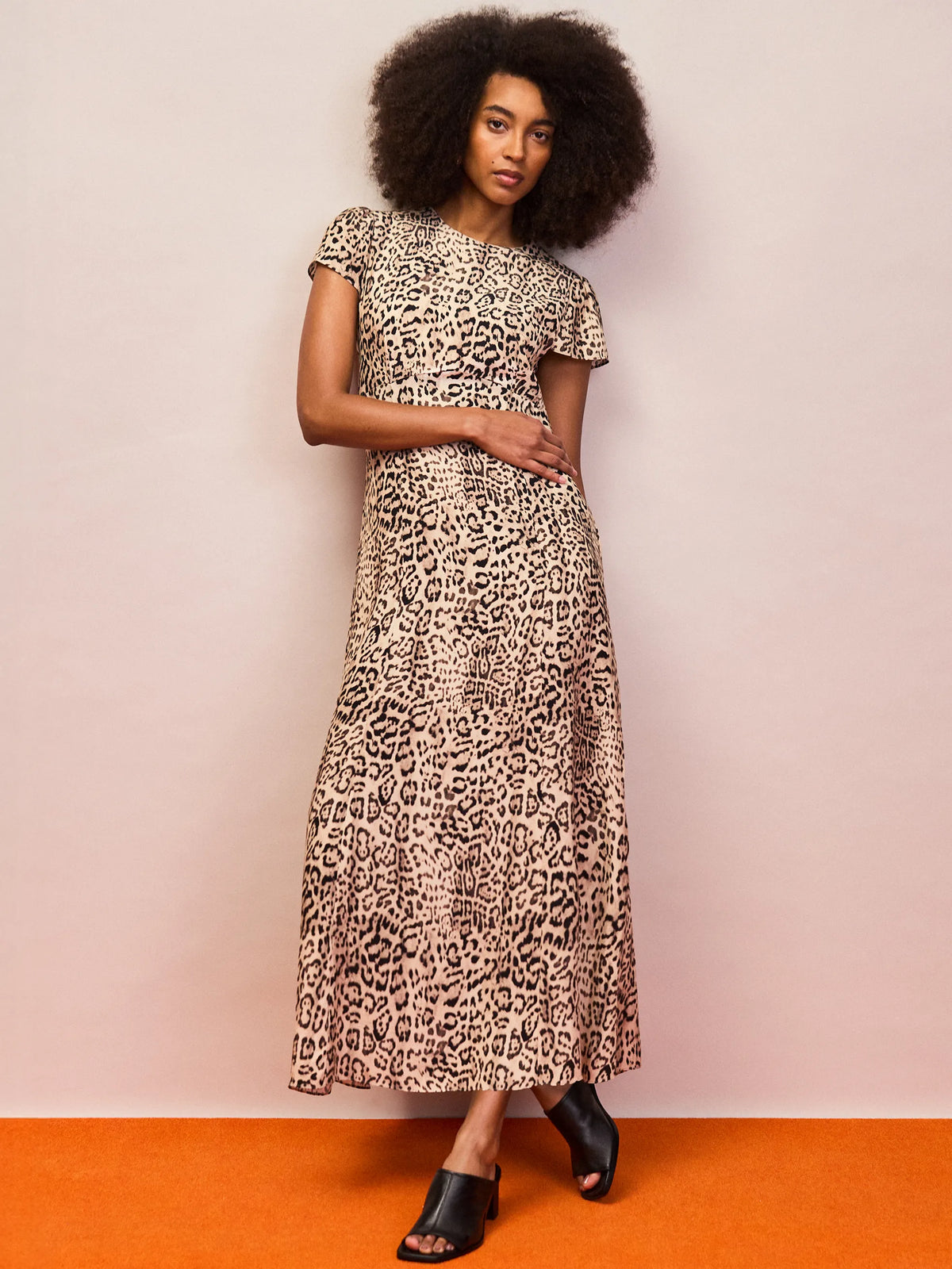 Leopard print midi dress with seam detail and concealed back zip
