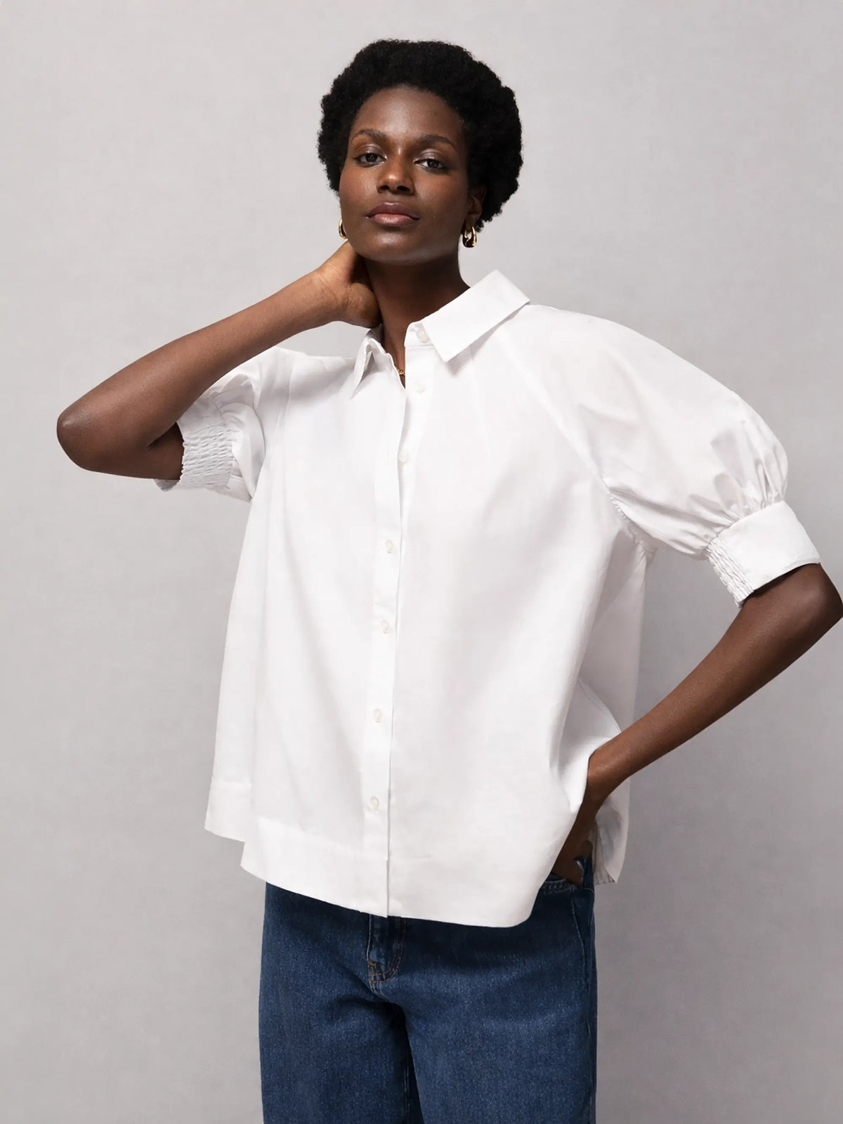White Cotton Poplin Short Sleeve Shirt