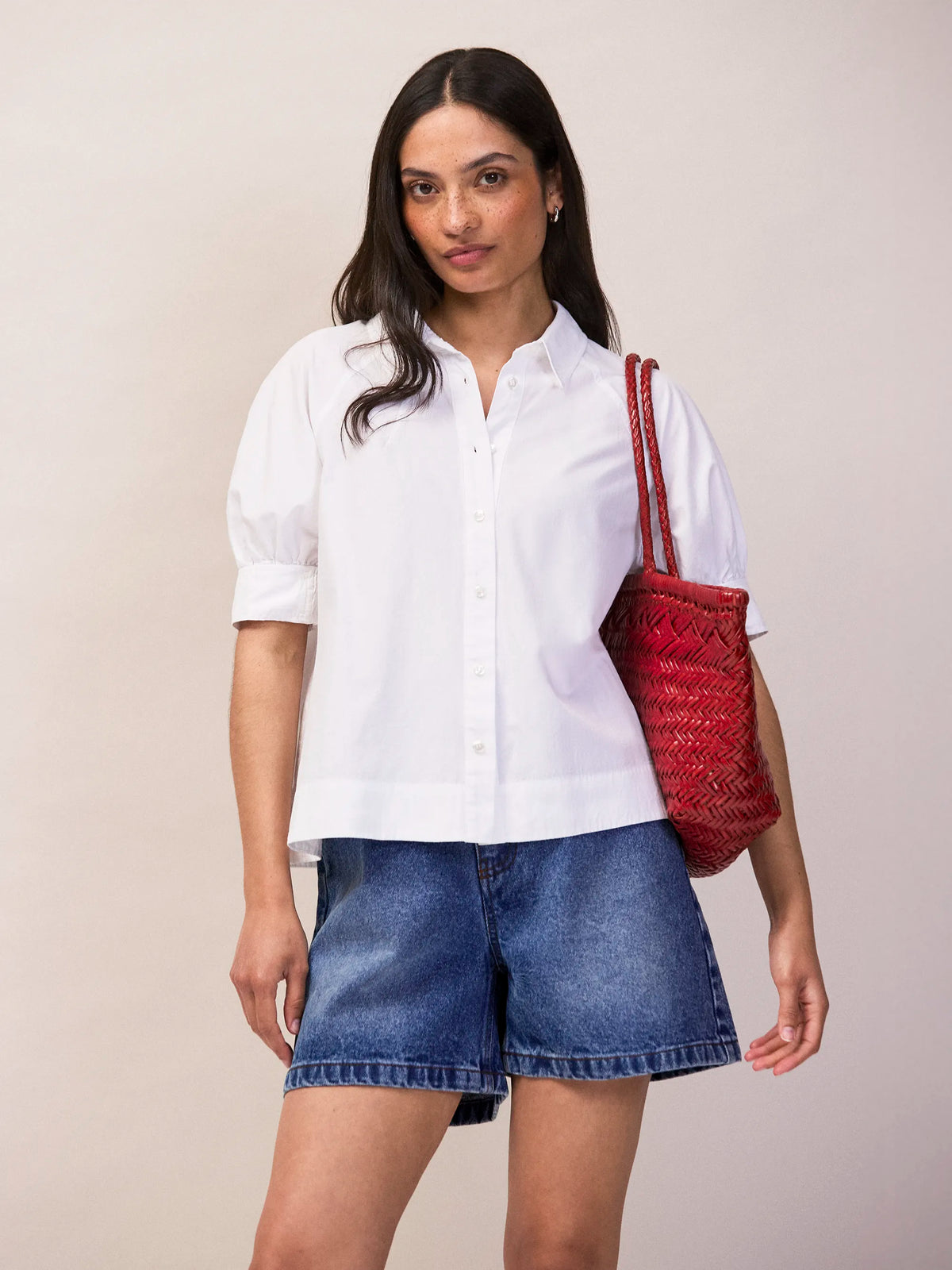 White Cotton Poplin Short Sleeve Shirt
