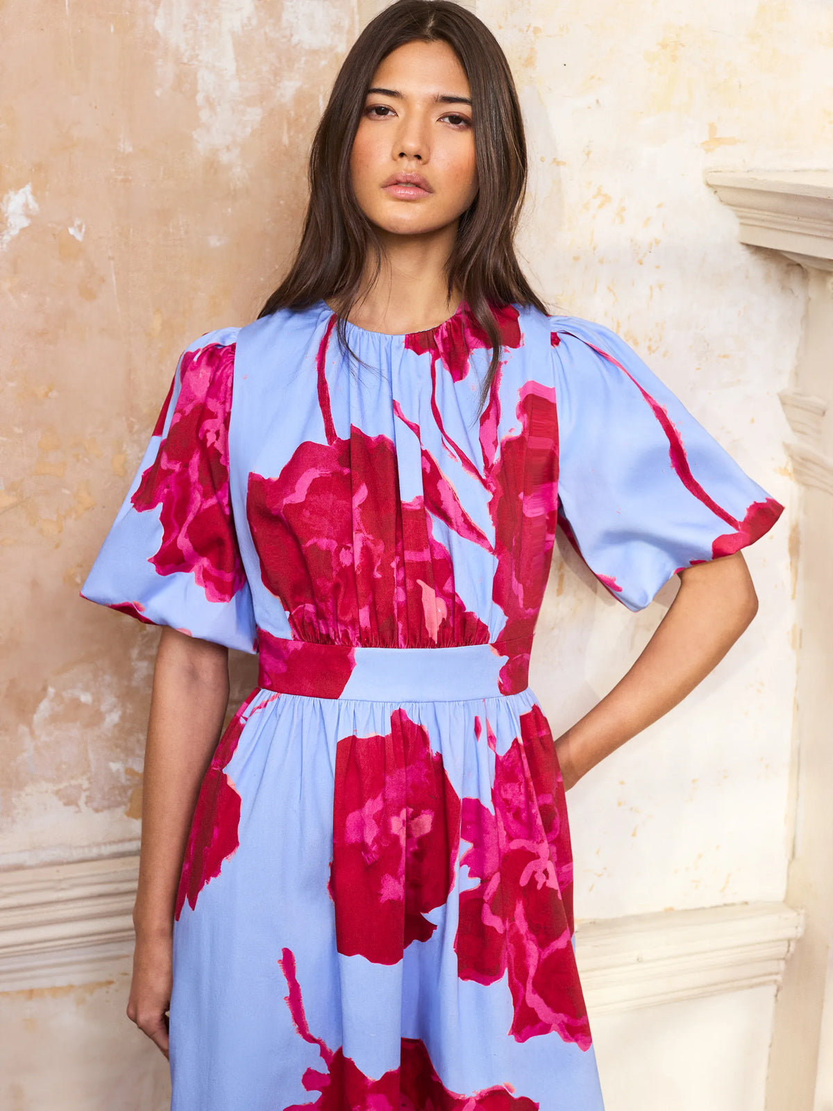 Seraphina Pink And Blue Floral Puff Sleeve Dress