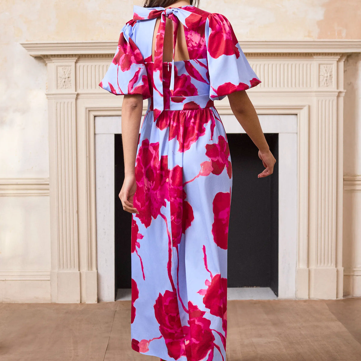Petite Seraphina Pink And Blue Floral Puff Sleeve Dress – Ro&Zo