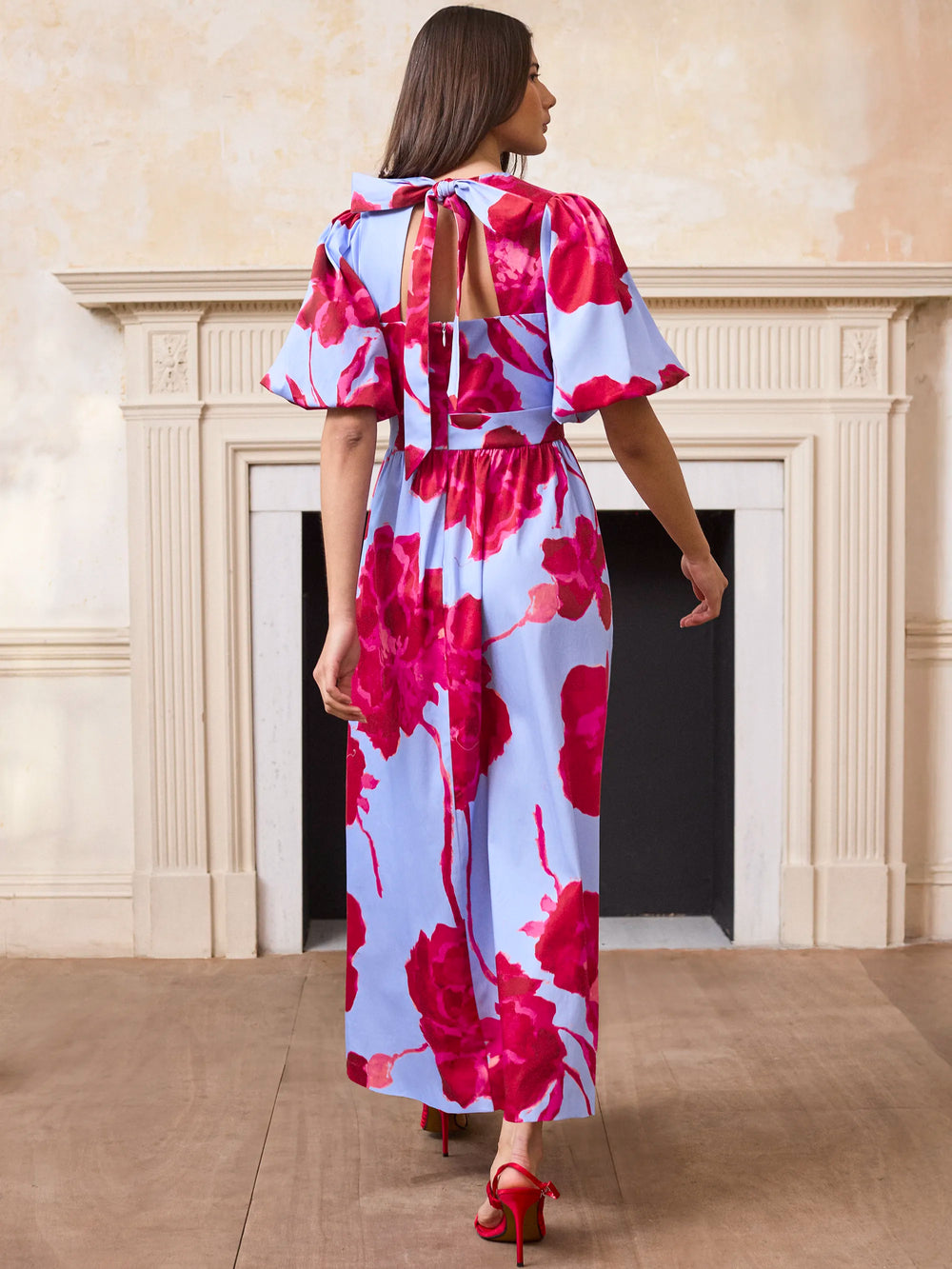 pink and blue fall dress Pink Floral Strapless Formal Maxi Dress with Slit (Women)