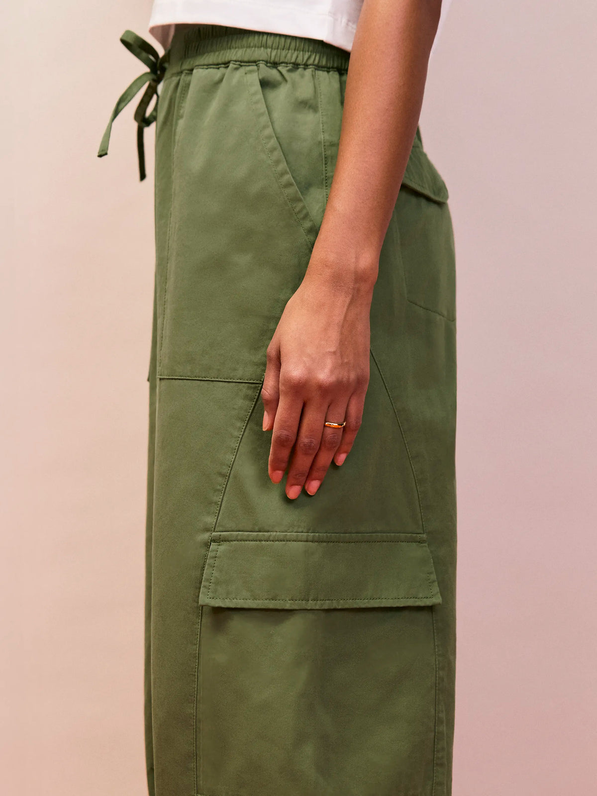 Khaki cargo pocket trousers with side flap pocket detail
