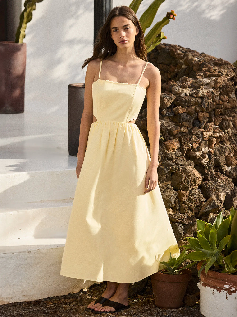 a line dress for women cotton LORYN® V-Neck Ruffle Maxi Dress — Short Sleeve A-Line Cotton Dress for Women main image 0