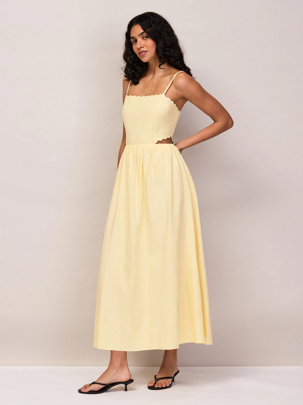 Petite Buttermilk Linen-Blend Scalloped Cut-Out Dress Ro&Zo Petite Buttermilk Linen-Blend Scalloped Cut-Out Dress Ro&Zo