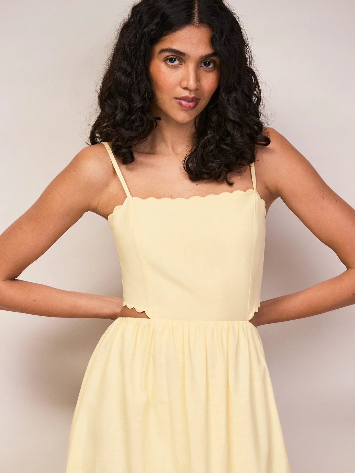 Buttermilk Scallop Cut Out Dress With Linen