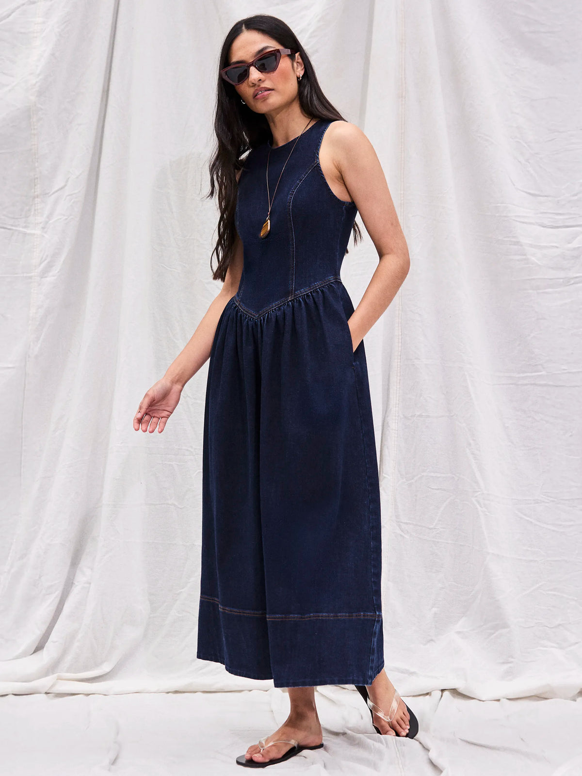 Blue Denim Racer Midi Dress