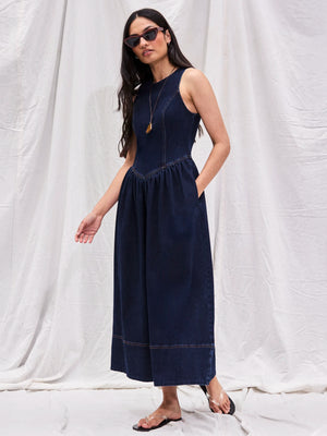 Blue Denim Racer Midi Dress