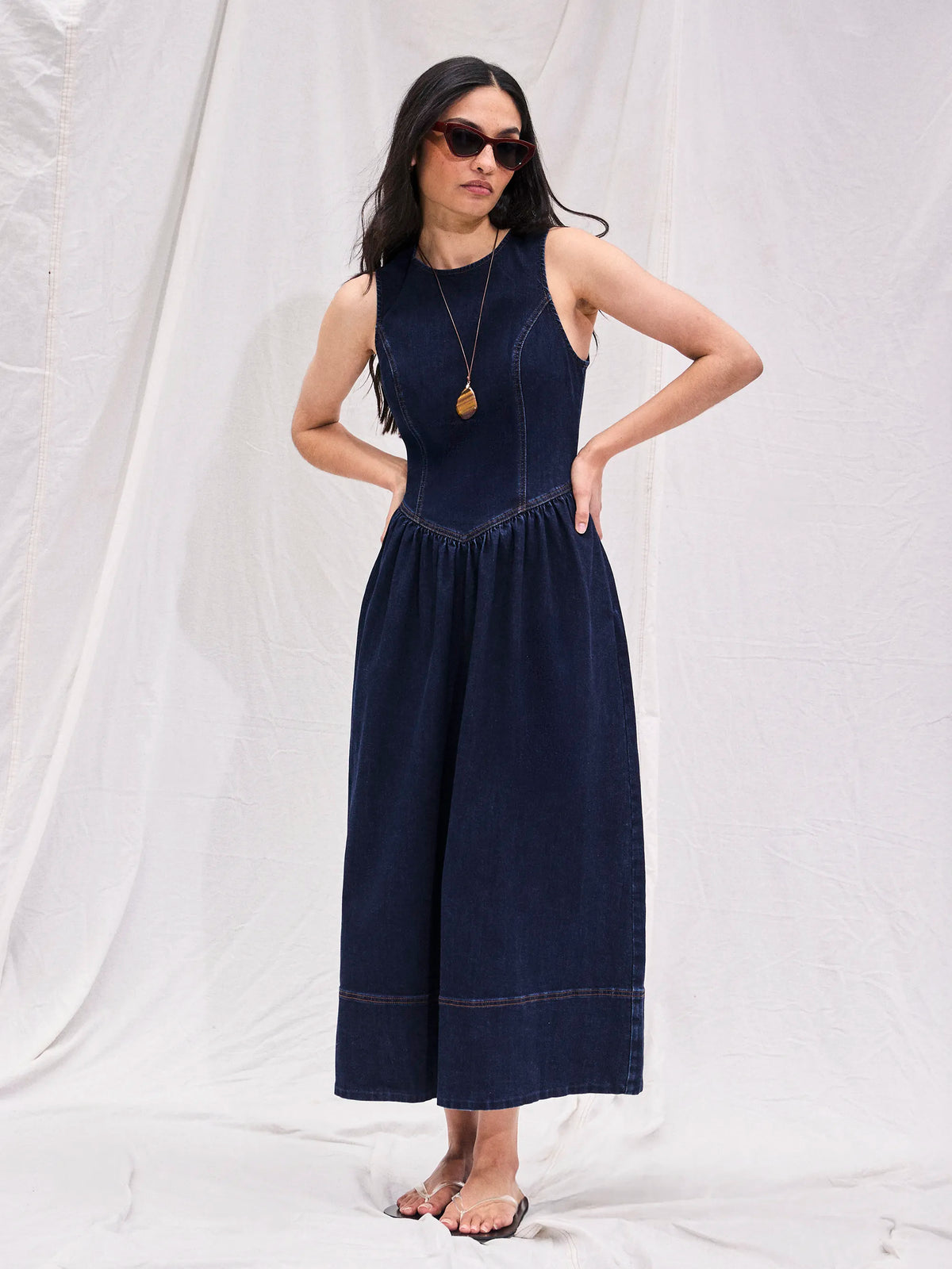 Blue Denim Racer Midi Dress