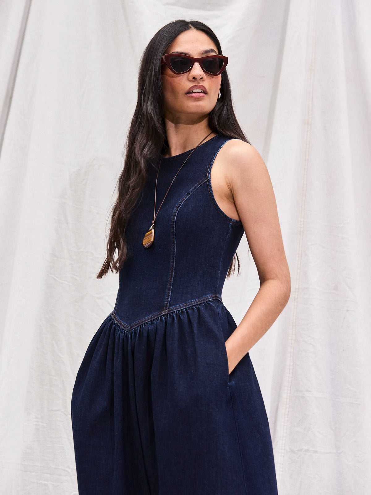 Blue Denim Racer Midi Dress