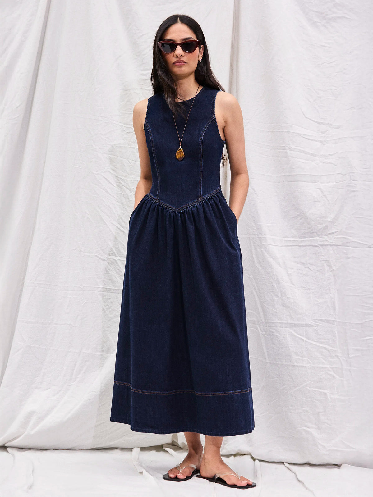 Blue Denim Racer Midi Dress