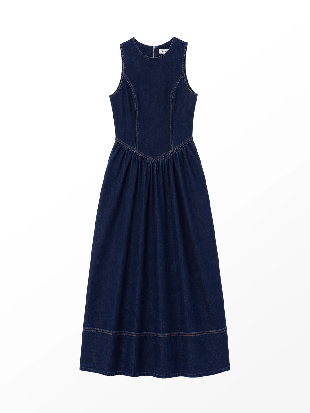 ro&zo denim dress Blue Denim Puff Sleeve Midi Dress Ro&Zo
