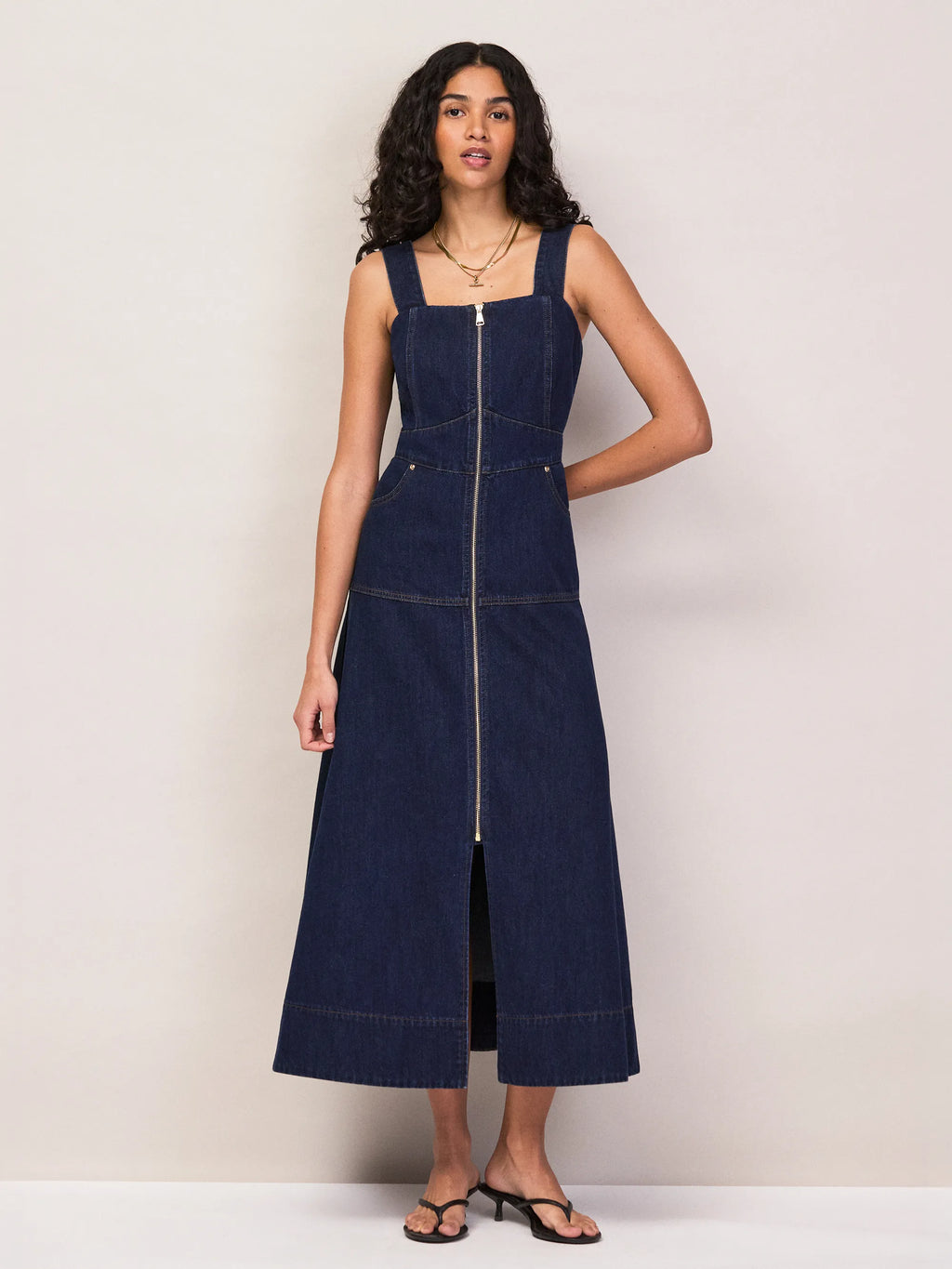 Blue Denim Zip Front Midi Dress – Ro&Zo