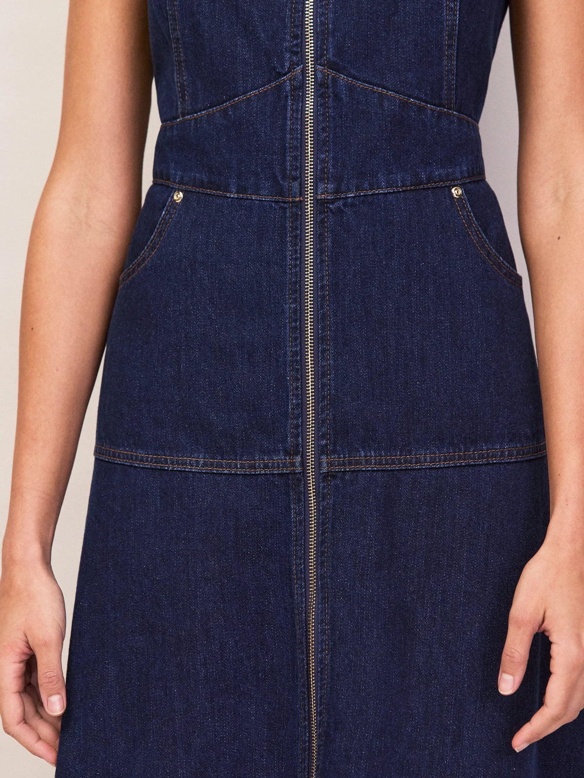 Blue Denim Zip Front Midi Dress