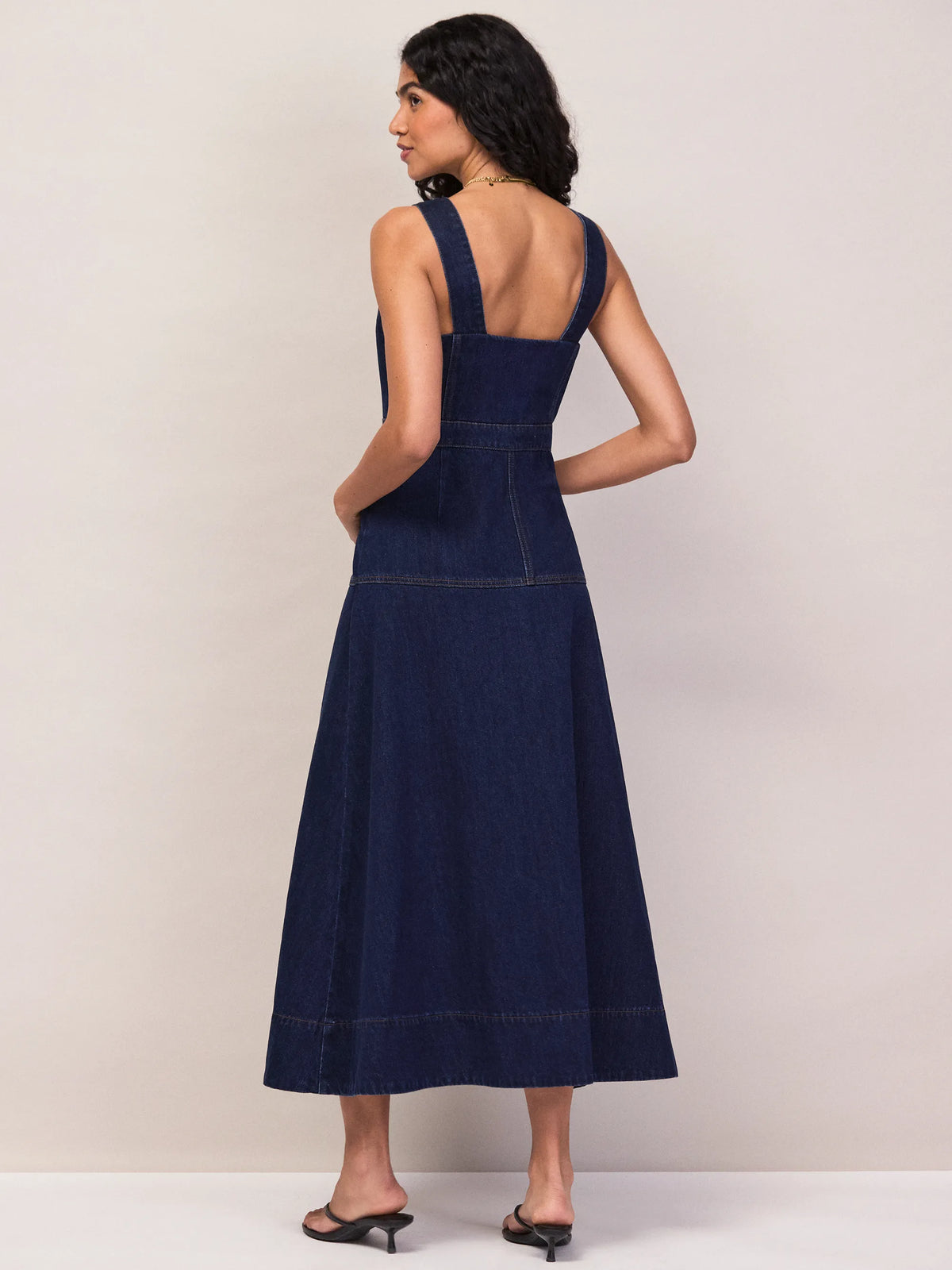 Blue Denim Zip Front Midi Dress