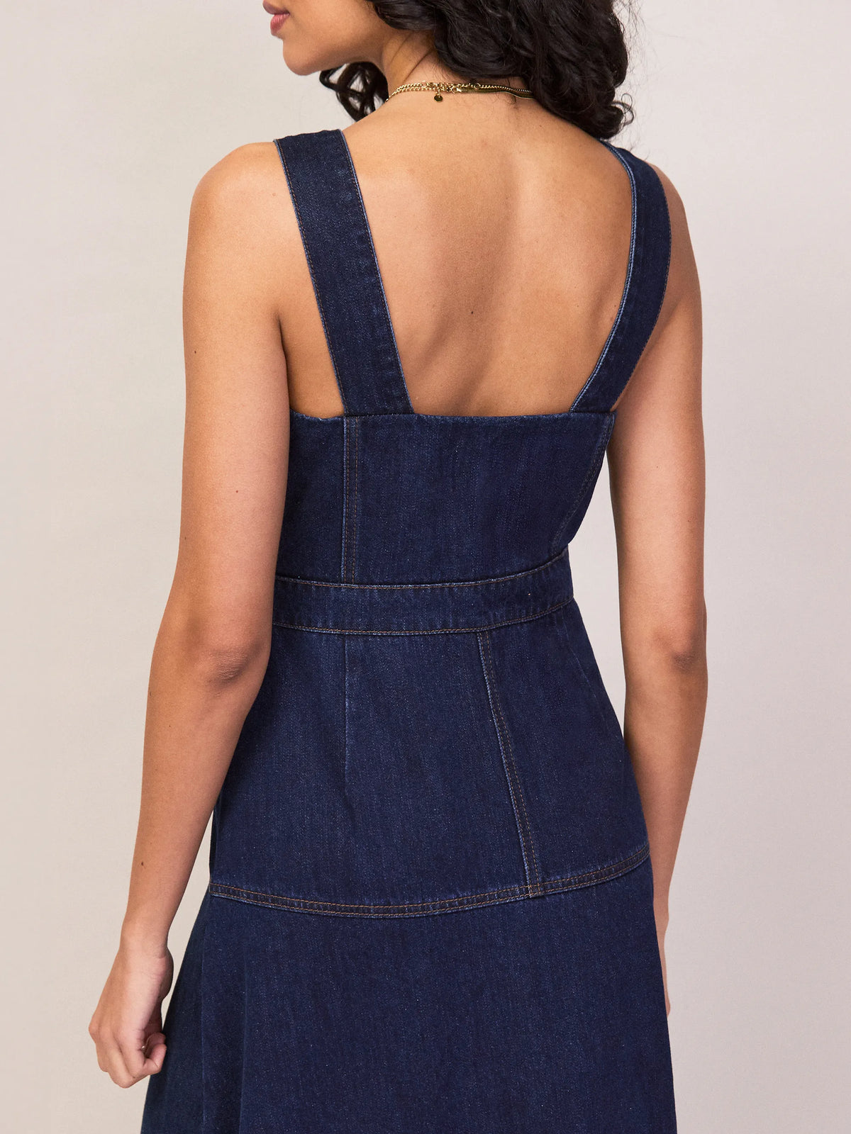 Blue Denim Zip Front Midi Dress