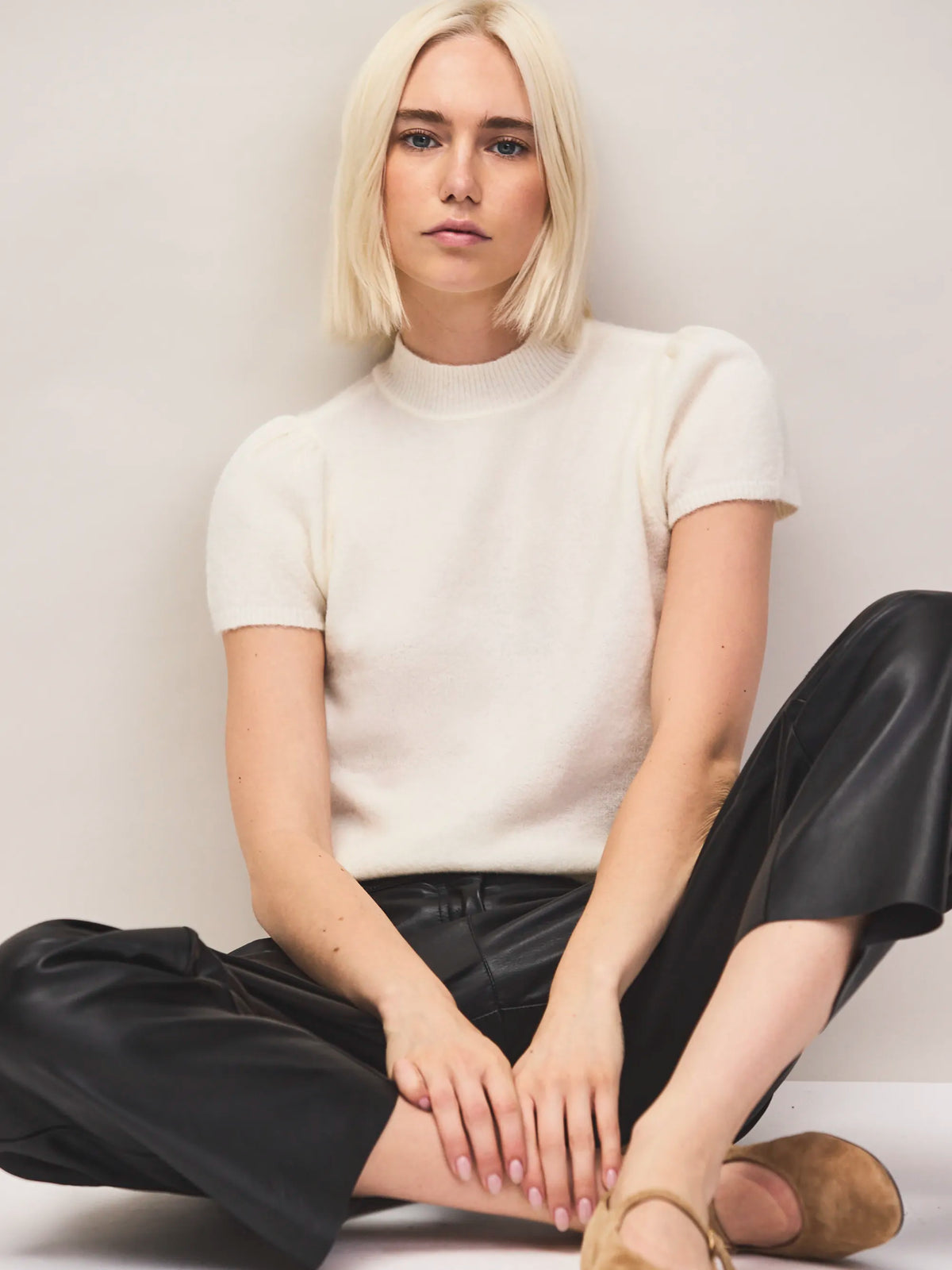 Ivory wool alpaca knit top