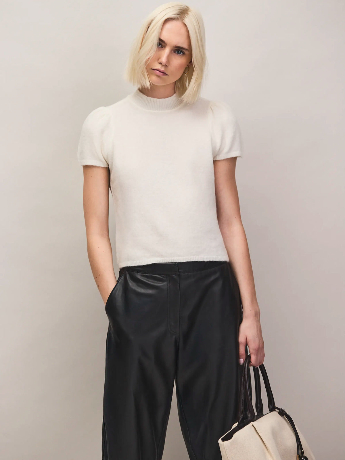 Ivory wool alpaca knit top
