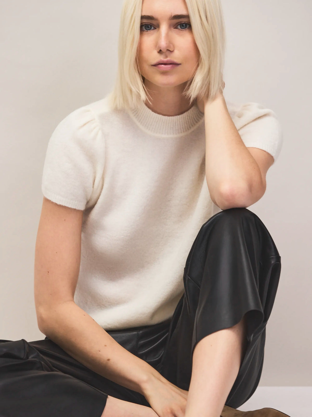 Ivory wool alpaca knit top