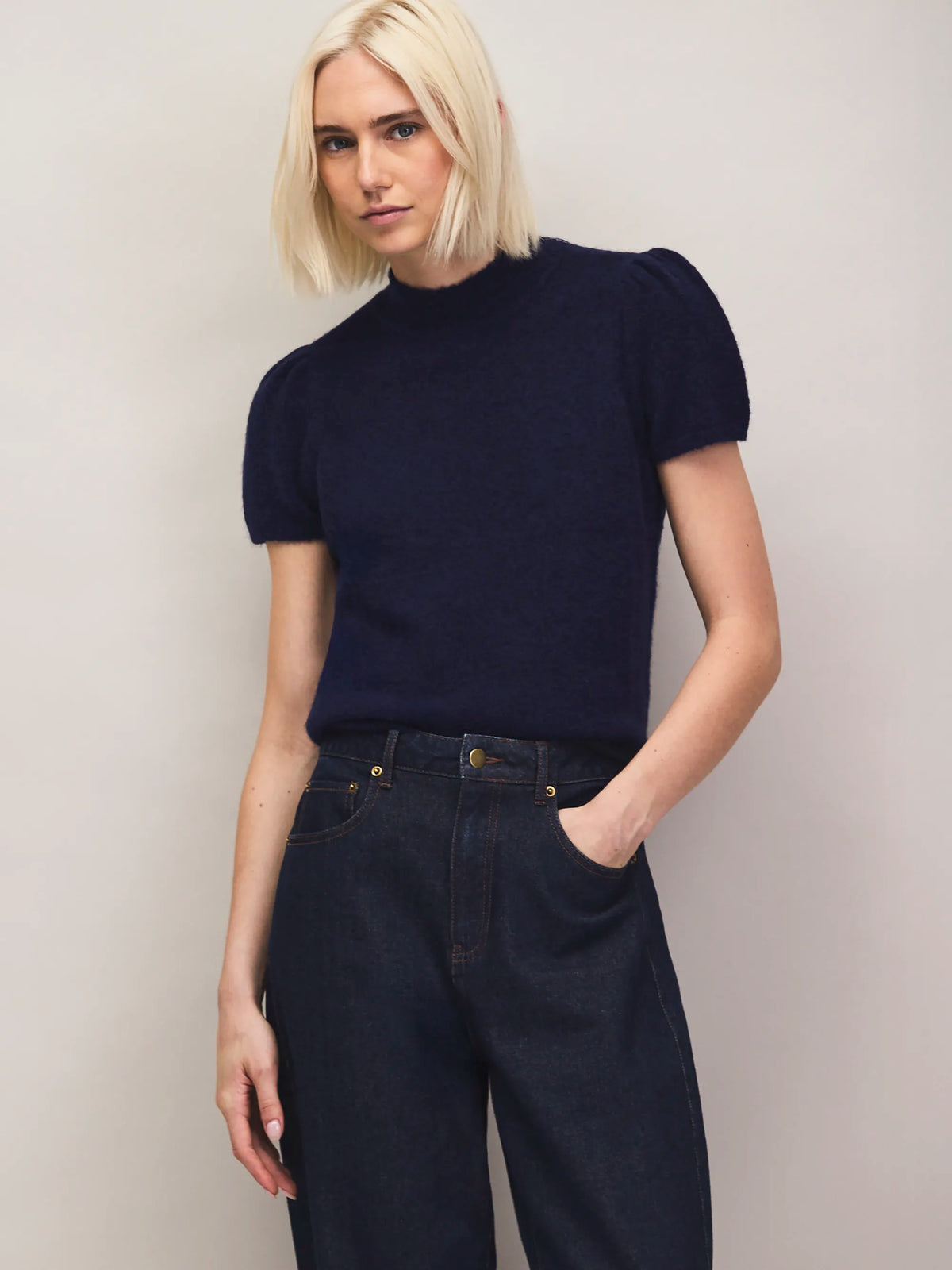 Navy wool alpaca knit top