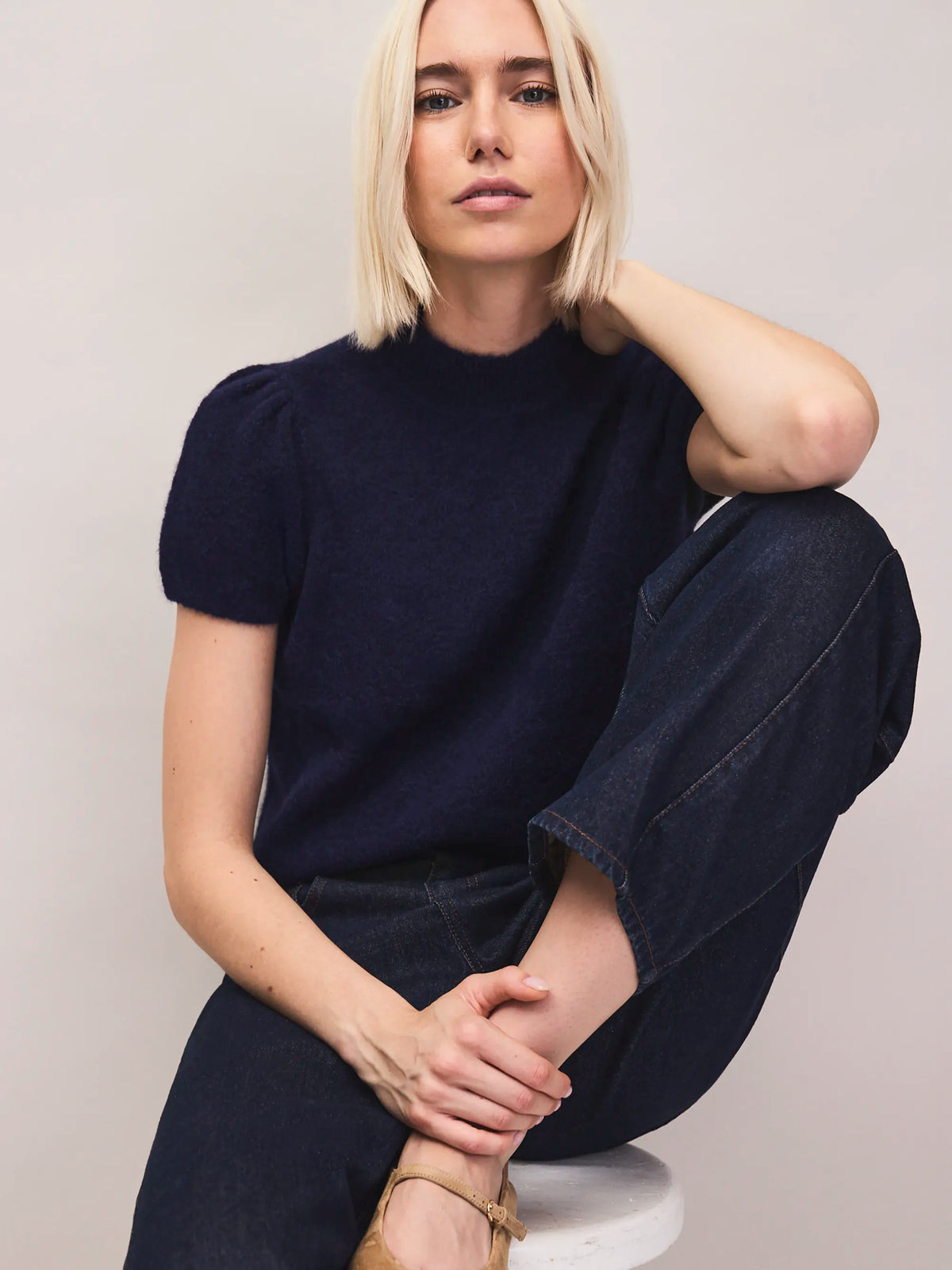 Navy wool alpaca knit top