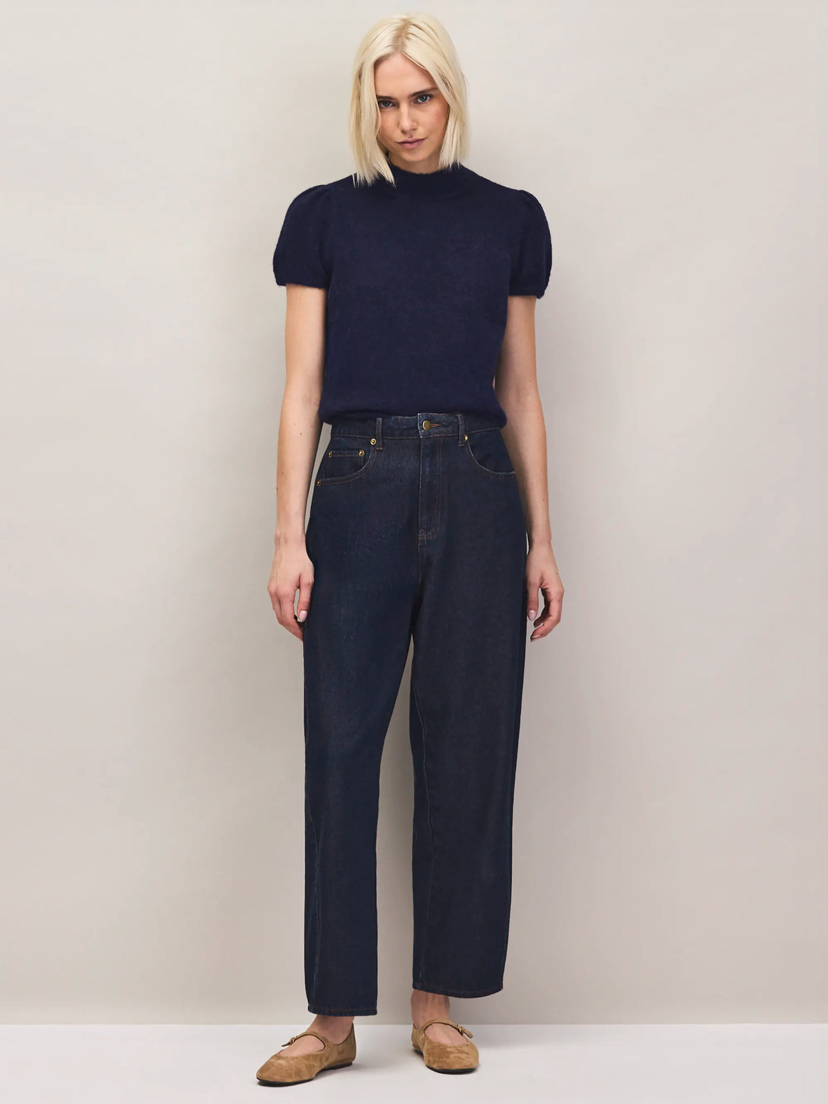 Navy wool alpaca knit top