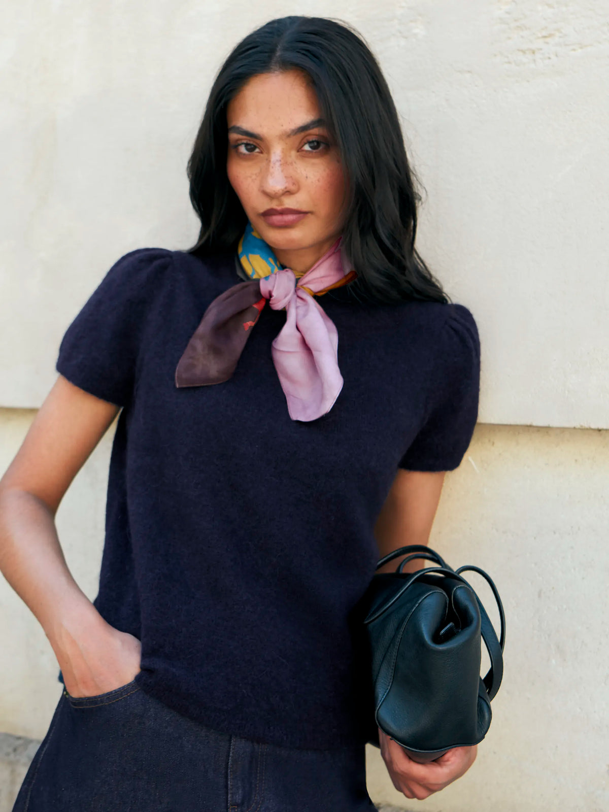 Navy wool alpaca knit top