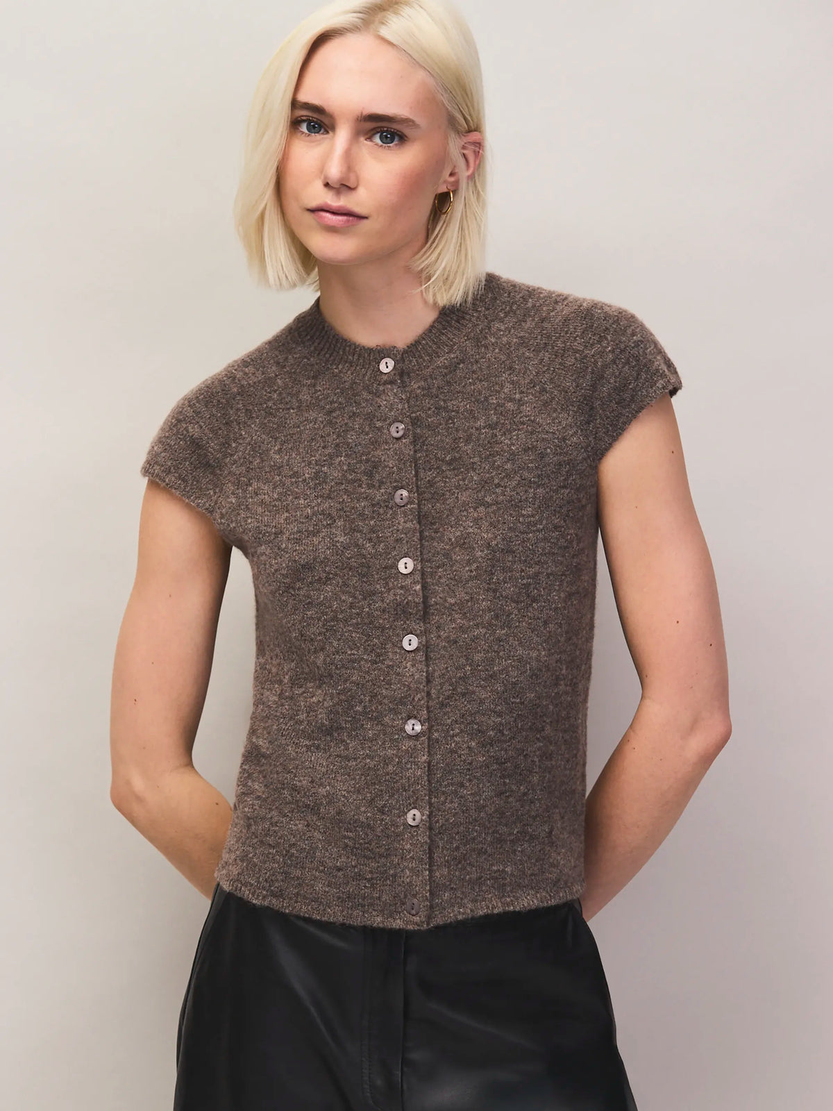 Mocha button through knit top