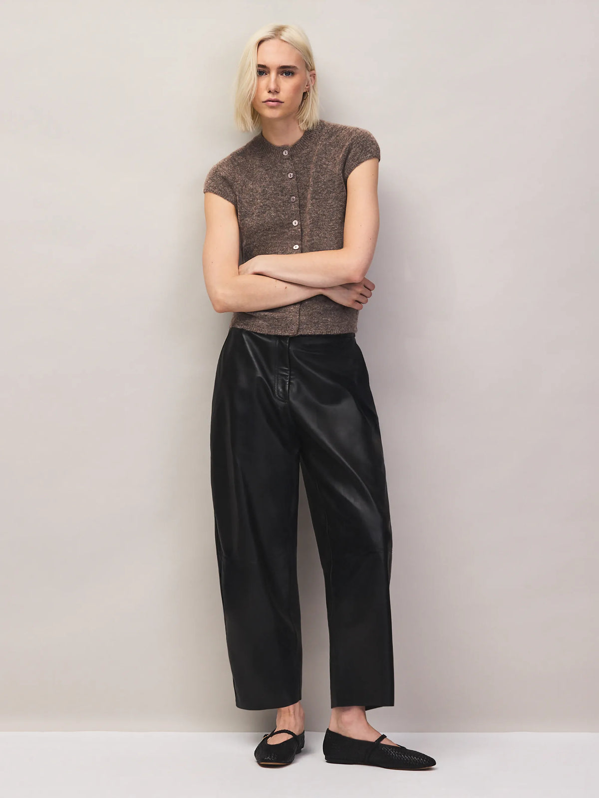 Mocha button through knit top