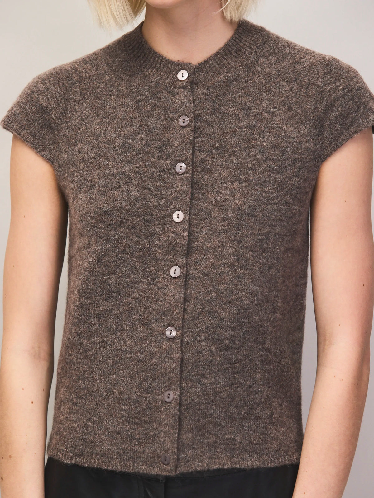 Mocha button through knit top
