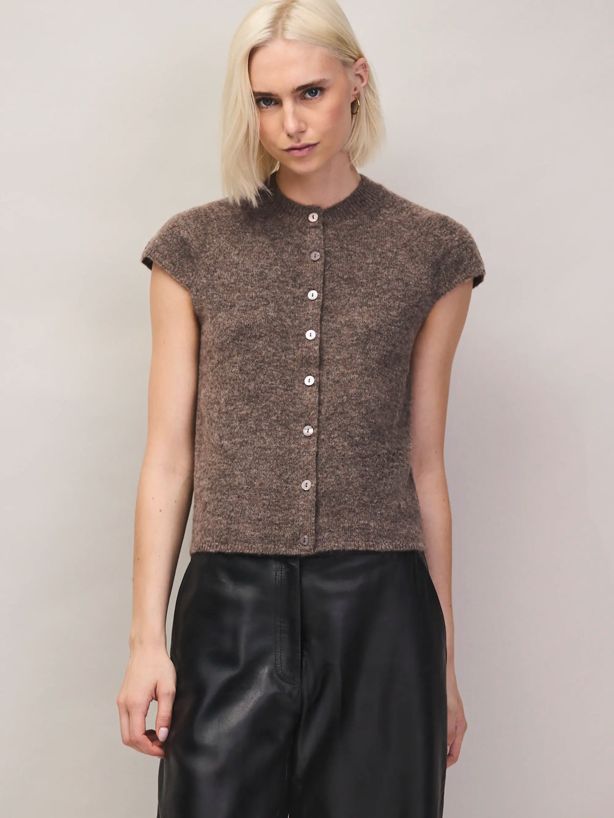 Mocha button through knit top