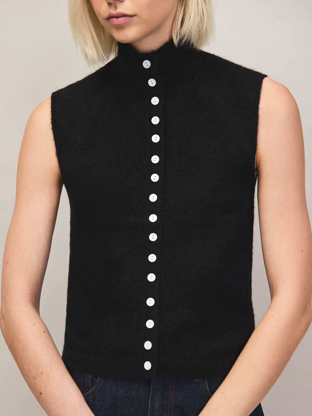 Black pearl button knit top