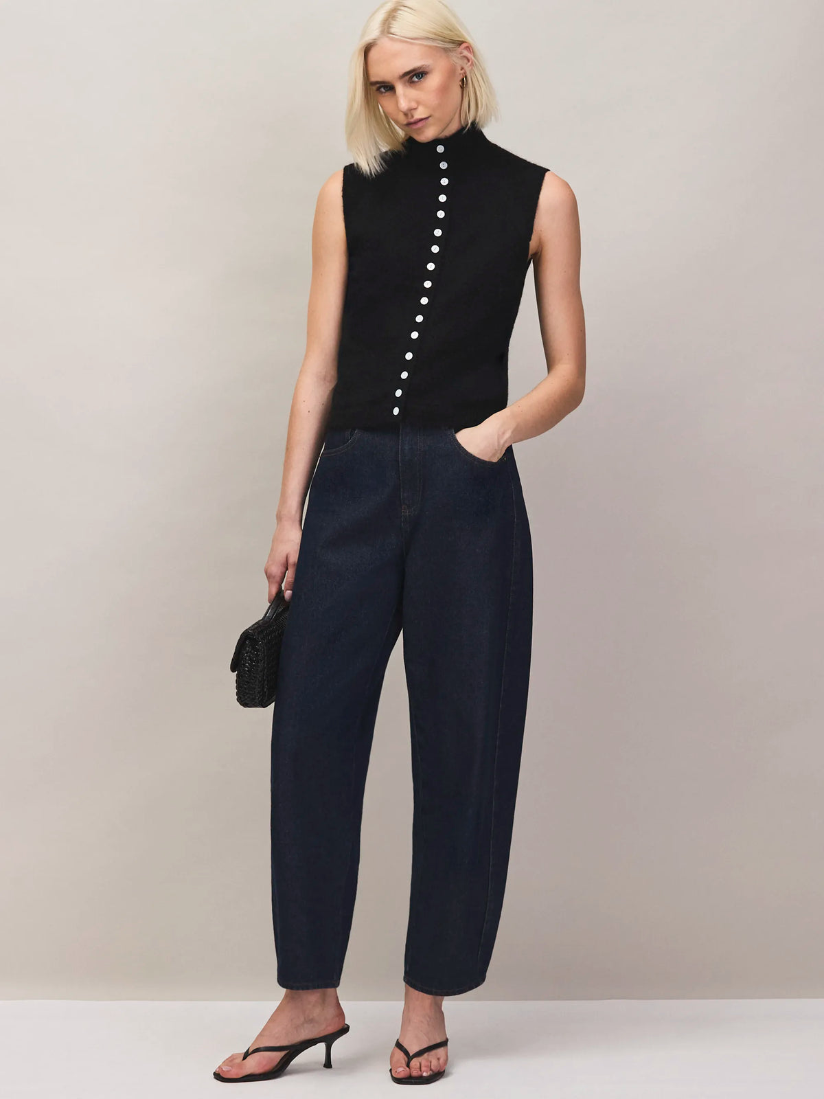 Black pearl button knit top