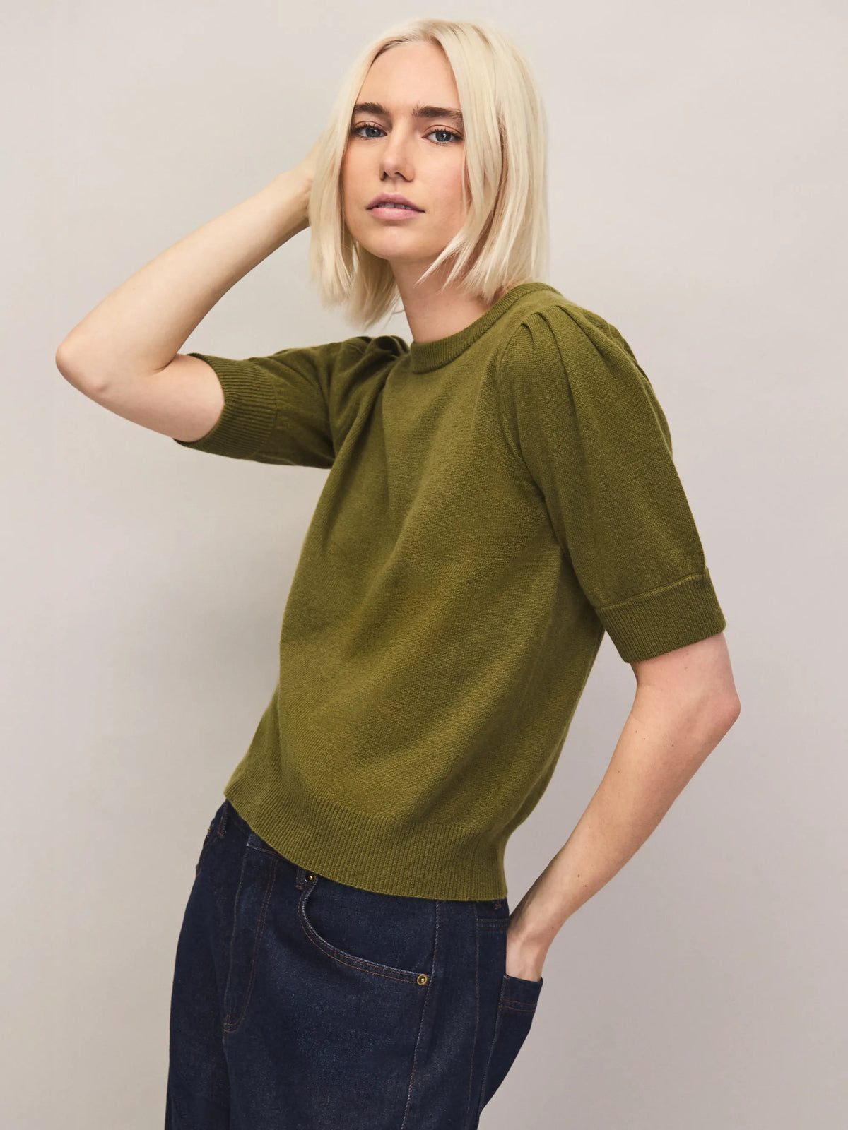 Olive Knit Jumper With Cashmere And Wool