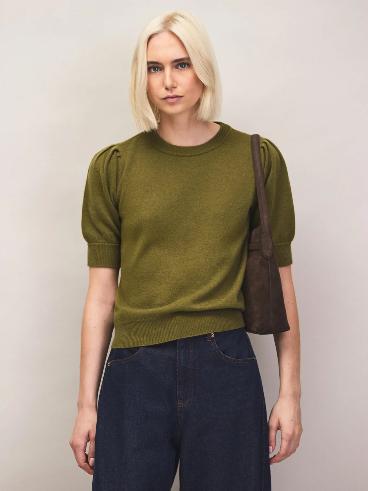 Olive Knit Jumper With Cashmere And Wool
