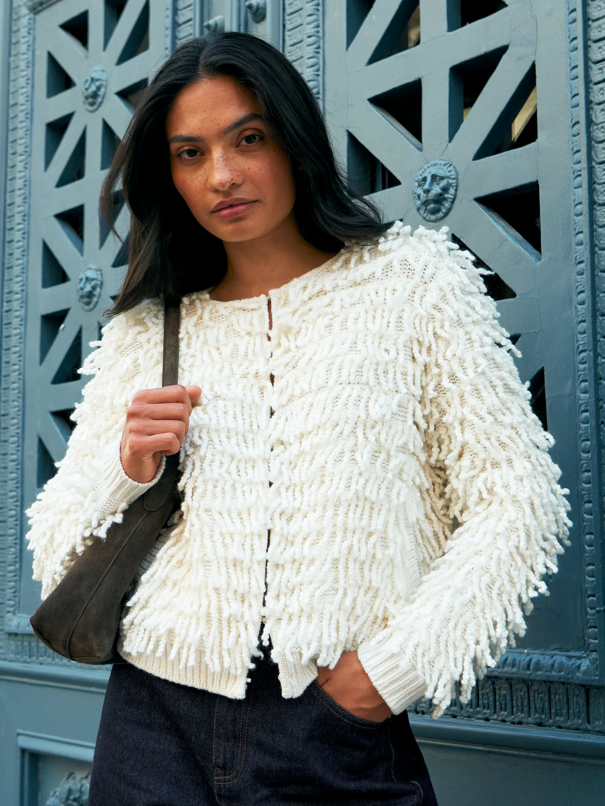 Ivory Loop Knit Wool Blend Jacket