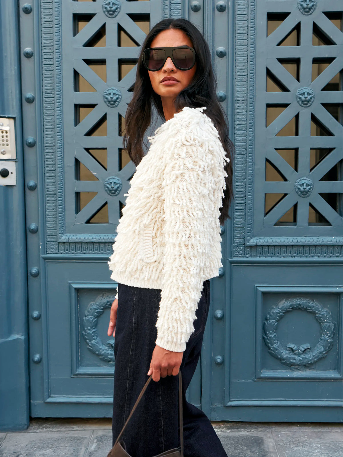 Ivory Loop Knit Wool Blend Jacket