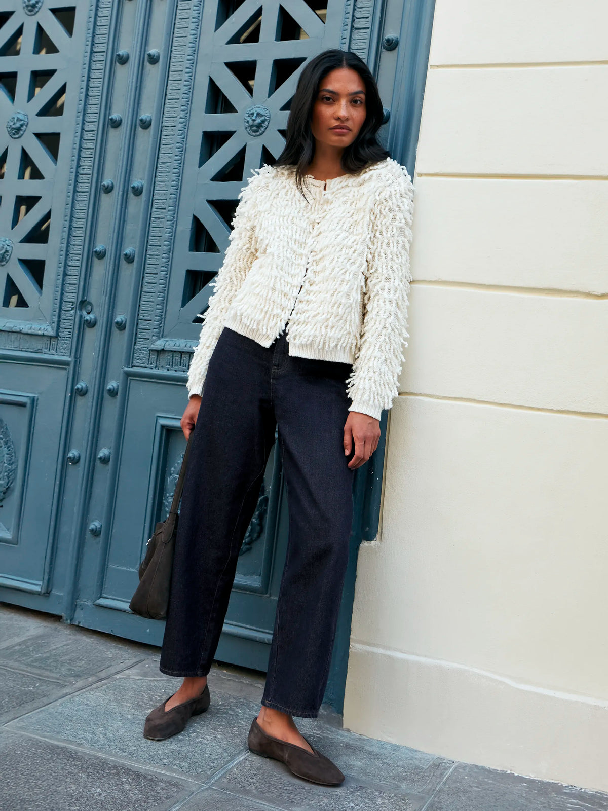 Ivory Loop Knit Wool Blend Jacket