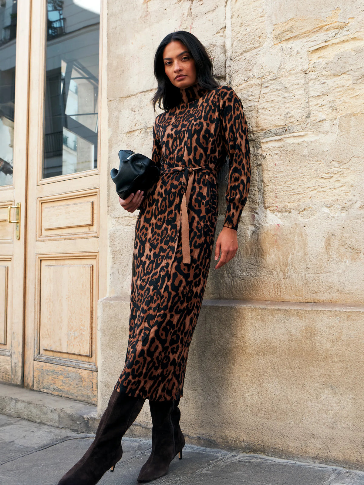 Leopard-Print Cotton and Cashmere-Blend Midi Dress
