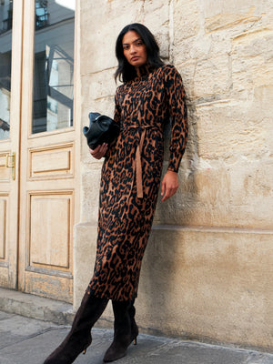 Leopard-Print Cotton and Cashmere-Blend Midi Dress